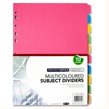 A4 File Subject Dividers Multicoloured 10 Part Office Ring Binder Tab Divider