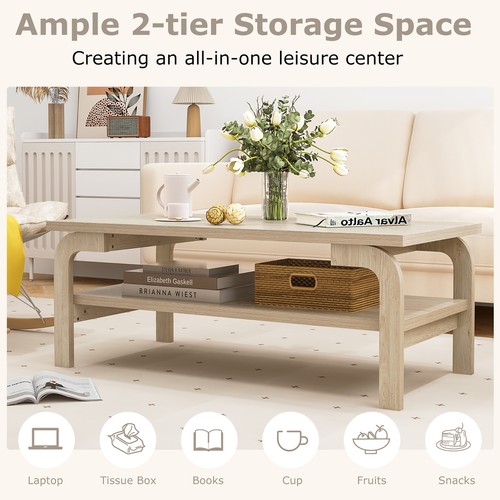 47'' Rectangular Coffee Table w/ Storage Shelf & Curved Legs for Living Room - Picture 7 of 10
