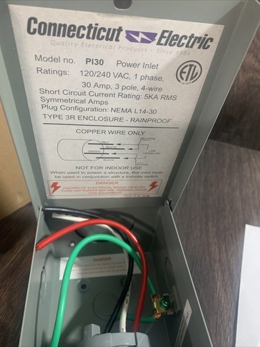 30 Amp Power Inlet Box (L1430) with Cover Model # Pl30 Rainproof Emergen Switch - Picture 7 of 8