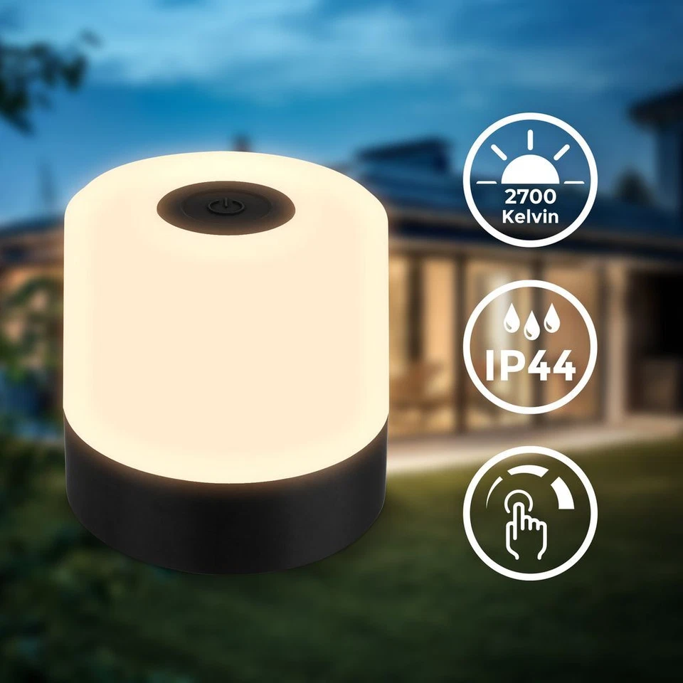 LED Tischlampe kabellos dimmbar Akku-Leuchte Touch rund 7cm Innen Außen schwarz