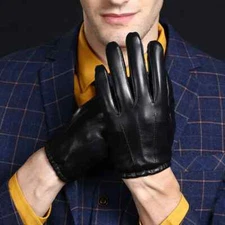 New Winter Gloves Men Women Black PU Leather Cashmere Warm Driving Gloves
