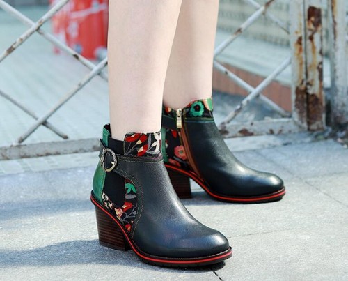 Women's Genuine Leather Retro Comfortable block heel zipper Ankle boots shoes - Picture 9 of 9