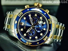 Invicta Men's 48mm Pro Diver SCUBA Chronograph BLUE DIAL Gold Two Tone SS Watch