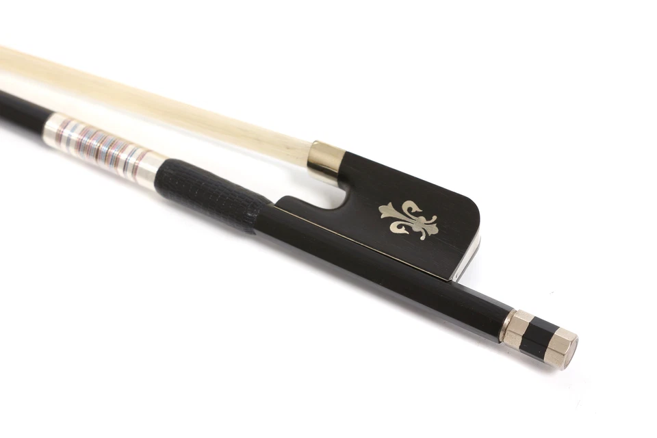 Carbon Fiber 4/4 Viola Bow Ebony Frog Natural Horse Hair inlayed fleur-de-lis - Image 4 of 4