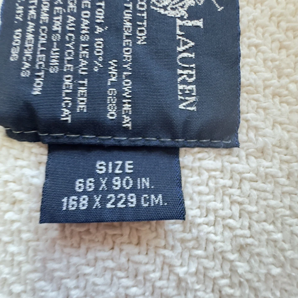 Manta tejida de algodón peinado vintage Ralph Lauren doble/tiro 66" x 90" blanco roto Foto 3 de 4