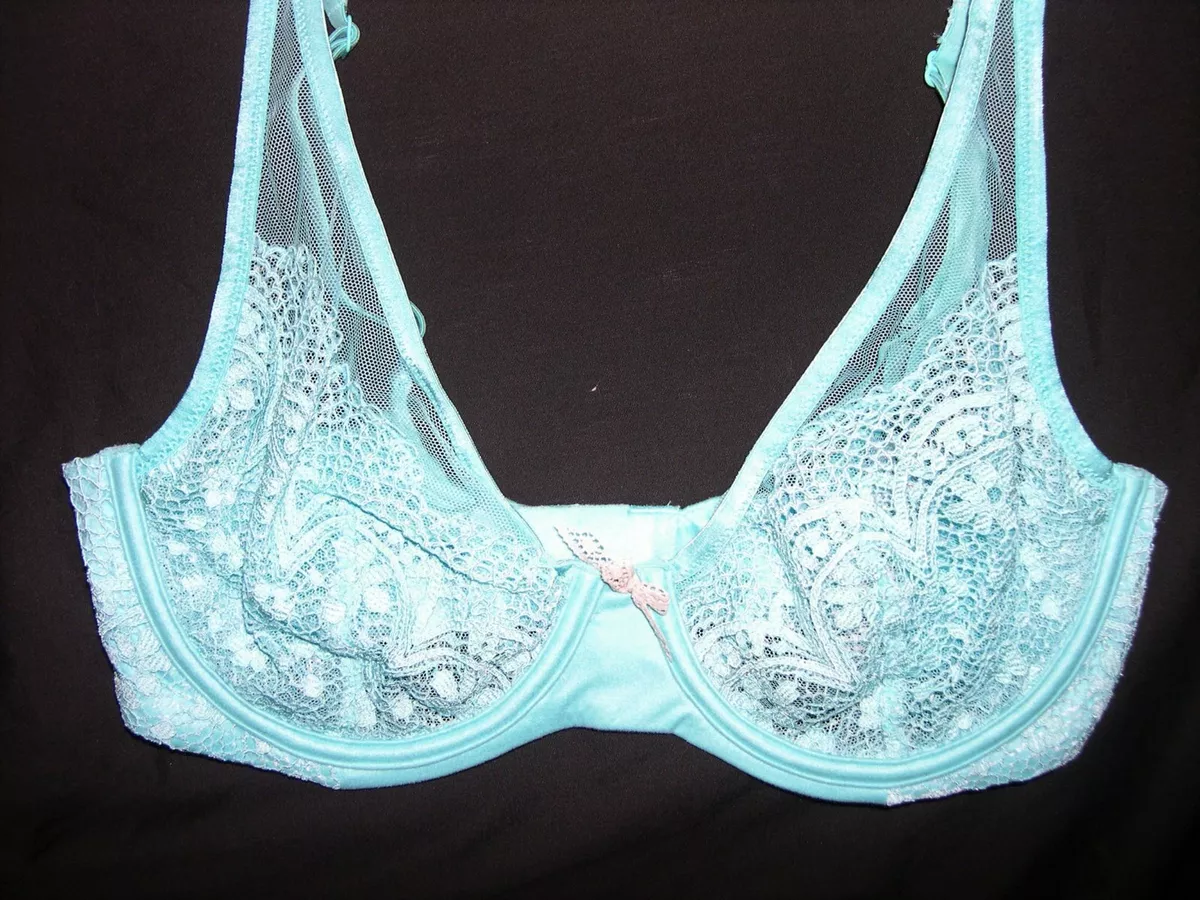 Victorias Secret Body by Victoria Blue Turquoise Lace Unlined Demi Bra 34D  $48