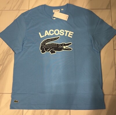 Lacoste Men's Big Croc T-Shirt Light Blue Navy Blue White New