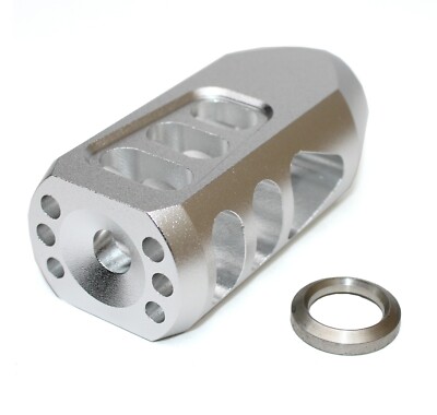 Silver Aluminum Tanker Style Muzzle Brake 1/2''x28 Thread for .223/5.56