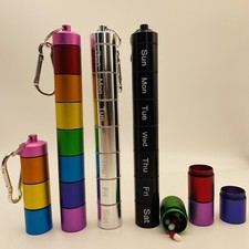Portable Pill Case 7 Compartments Pocket Aluminum Alloy Pill Box with Keychain