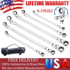 6x Ratcheting Wrench Kit Double 180° Rotate Flex Head Box End Metric 8-19MM NEW