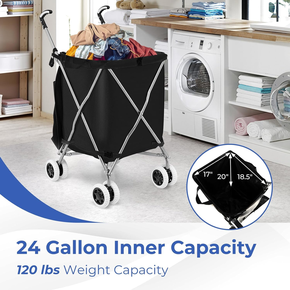 Folding Shopping Cart, Portable Grocery Cart on Wheels with Removable