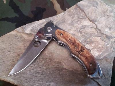 Elk Ridge Folding Knife Linerlock 4.5'' Clsd Mirror Finish Frame Maple Wood 519