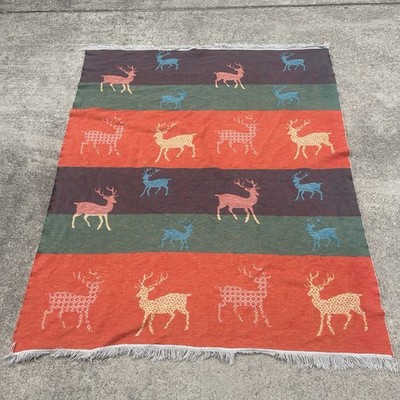 Pad Concept Deer Elk Throw Blanket Cotton Blend Reversible Winter Outdoor Preppy