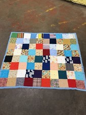 Vintage Scrap Patchwork Quilt One-Patch/Charm Quilt Cotton Square Blue Binding