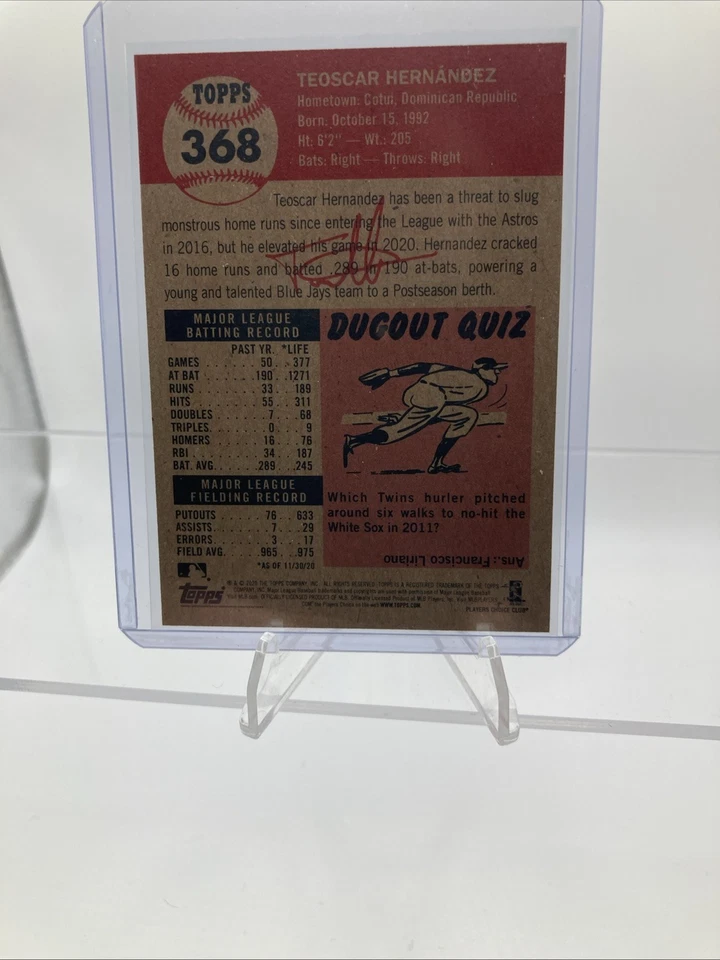 2020 Topps  Living Set #368 Teoscar Hernandez Card  Blue Jays - Image 4 of 4