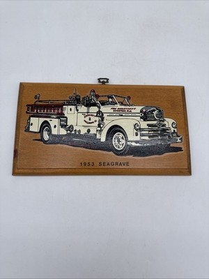 1953 Seagrave Fire Truck 13''x7' Wooden Plaque John Terry 1974