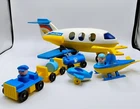 Vintage 1980 Fisher Price Little People Plane Set Helicopter Luggage Fuel Cart