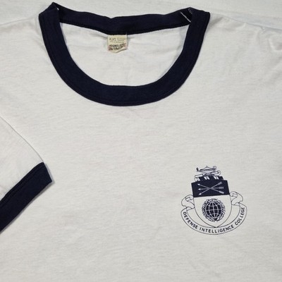 Vtg Defense Intelligence College T-Shirt Mens 2XL White Ringer Screen Stars USA