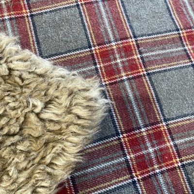 POTTERY BARN Nottingham Plaid Throw/Faux Fur Back Red Gray 60'' x 48  EUC