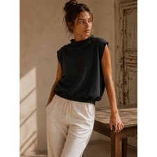 Frank Eileen Audrey Funnel Neck Capelet Black Cotton Sleeveless Top OS Lux