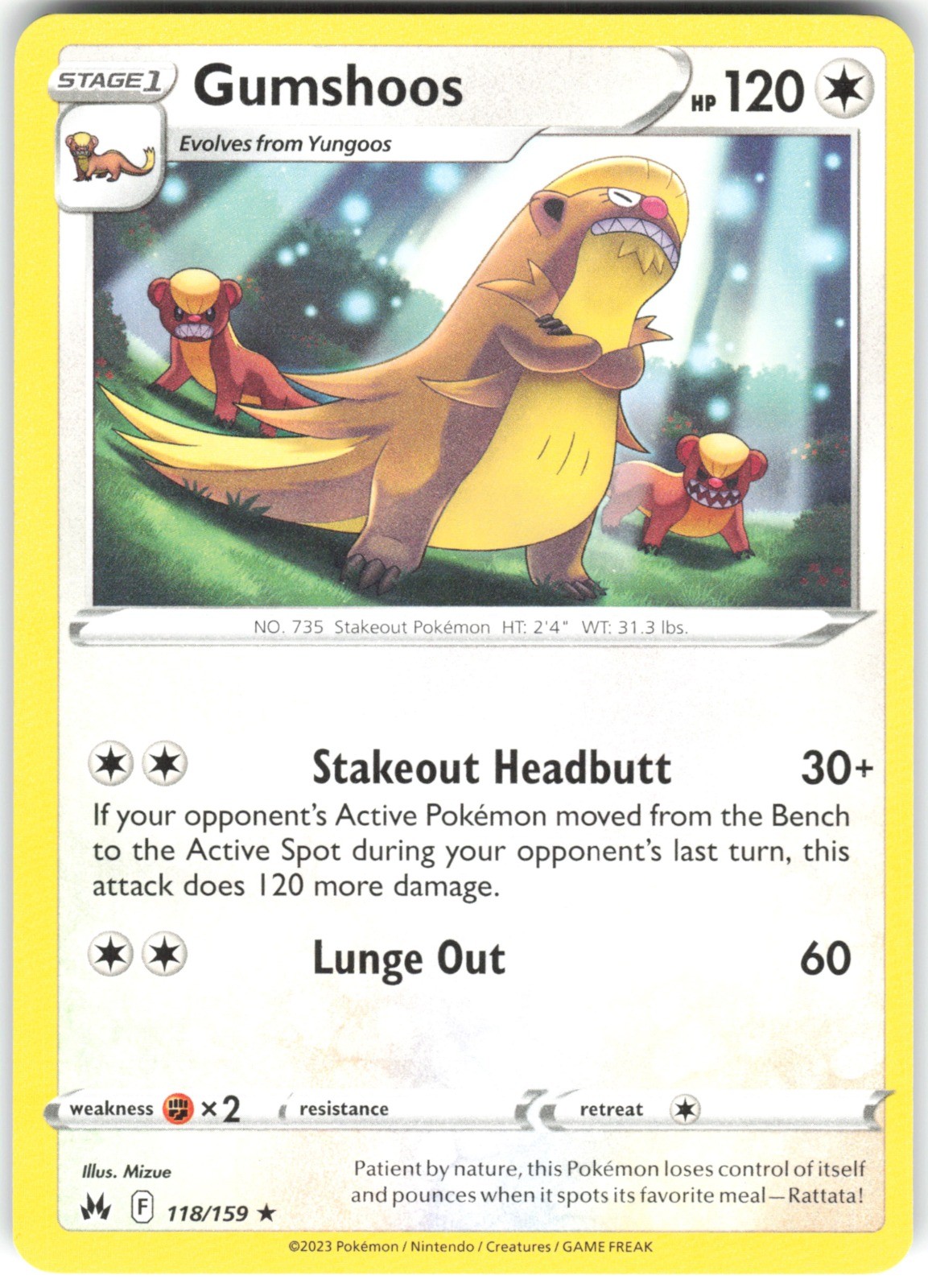 Gumshoos 118/159 SWSH: Crown Zenith Rare Pokemon Card HP