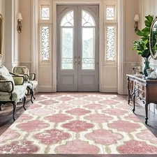Bliss Diamond Luxury Soft Washable 6 x 9 Indoor Area Rug, Pink, Beige, & Gold