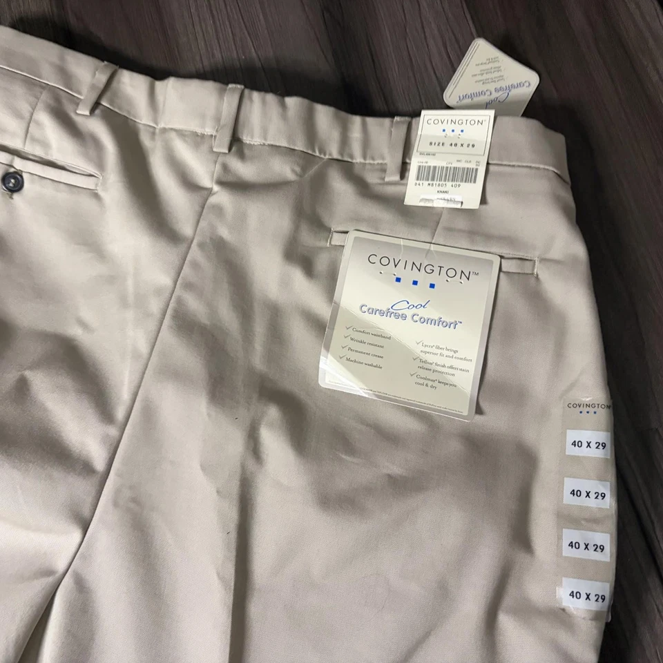 New Vintage Covington Men's Khaki Dress Pants Pleated Cuffed Preppy Size 40x29 - Image 3 of 4