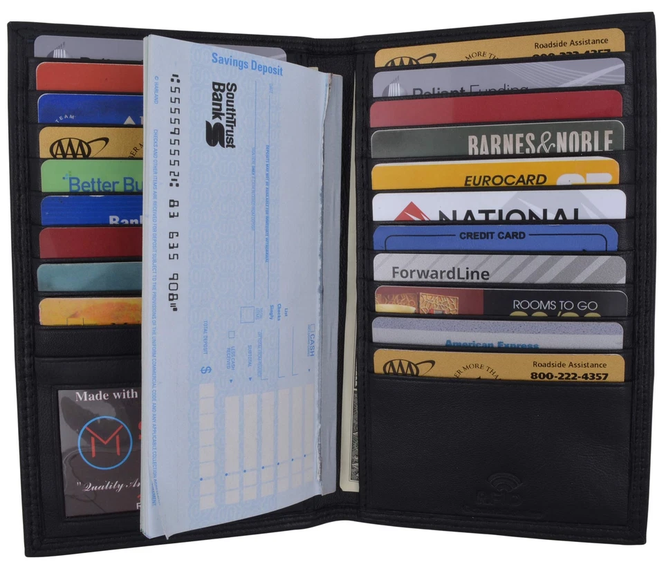 RFID Blocking Bifold Genuine Leather Credit Card ID Holder Long Wallet (Black) - Image 4 of 4