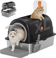 Stainless Steel Litter Box with Lid Scoop Extra Large Enclosed Cat Litter Pan