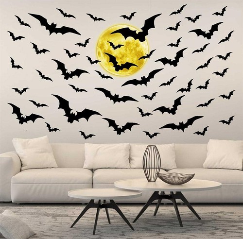 Halloween Moon Bat Wall Vinyl Removable Wall Stickers Party Decor - Picture 9 of 9