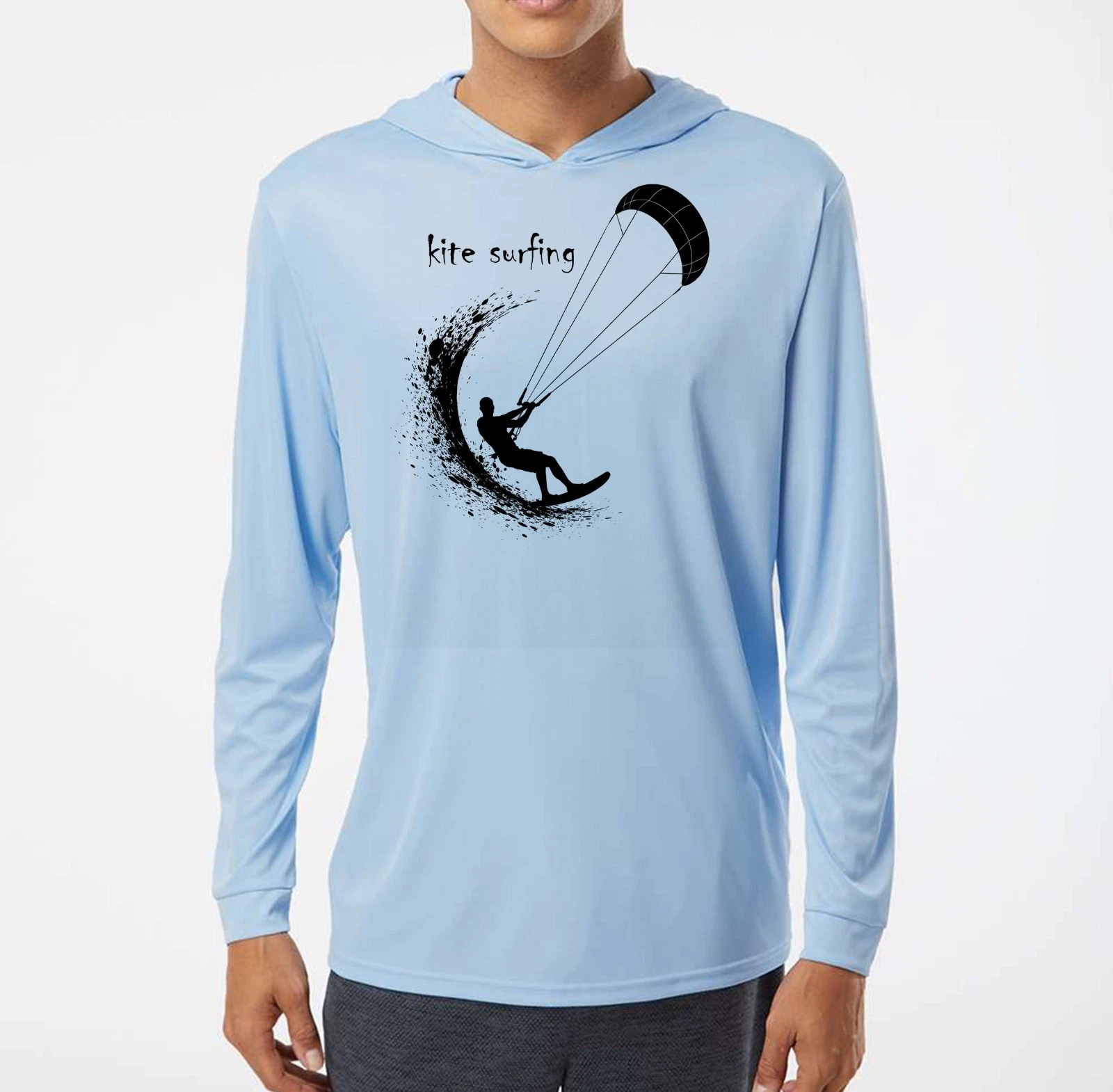 Kite Surfing Surfer Sport UV Protected UPF 50 Long Sleeve T-Shirt Hood Beach Sun