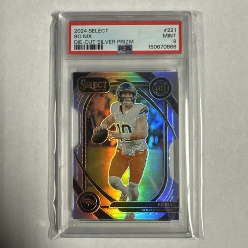 2024 Panini Select Bo Nix #221 Silver Prizm Die-Cut Rookie PSA 9