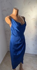 Blue Satin Midi Dress Womens S Cowl Neck Strappy Evening Party