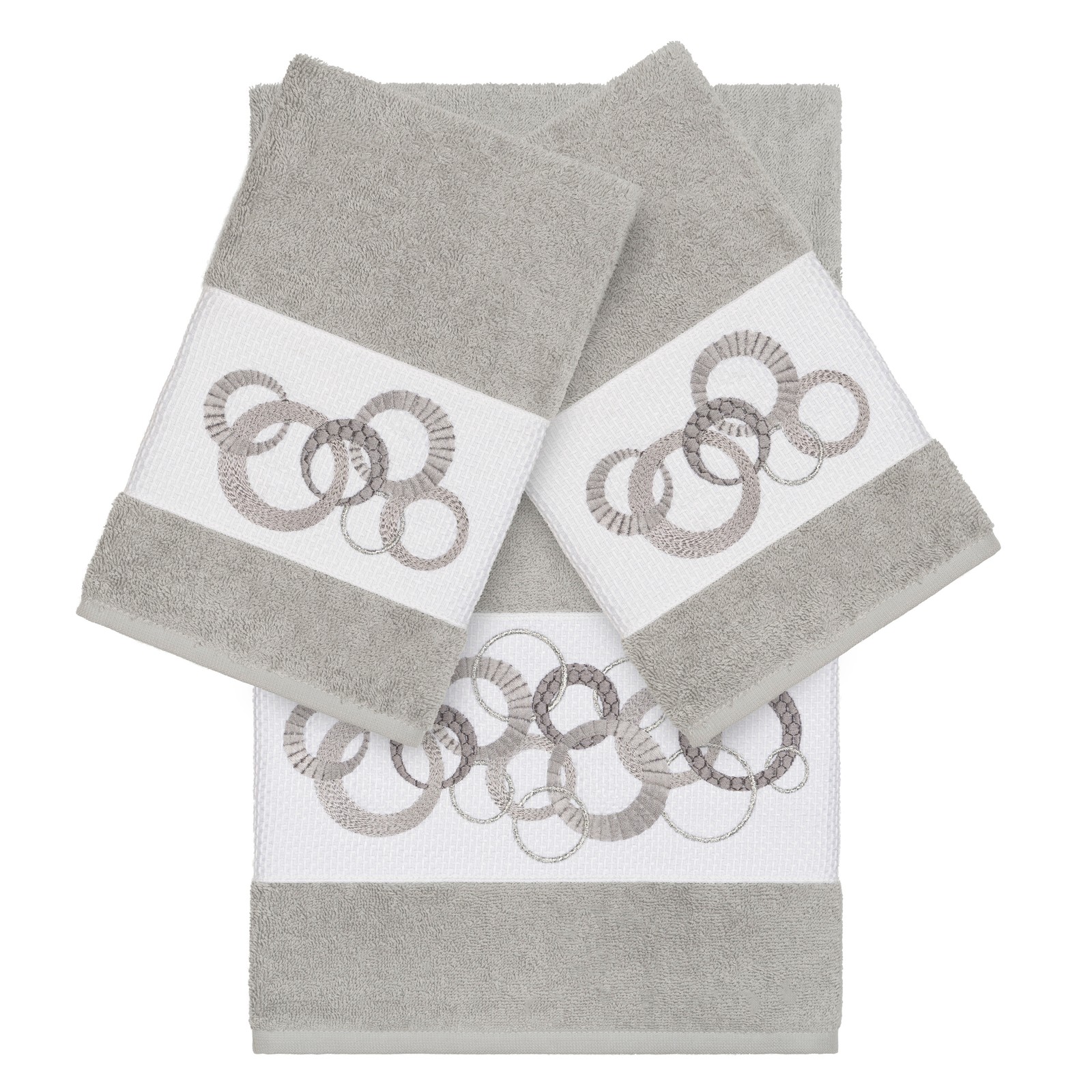 Luxury Hotel Spa Grey Embroidered Turkish Cotton Circles