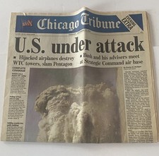 September 11, 2001 Chicago Tribune Newspaper "US" Under Attack" 9/11 September 11, 2001 Chicago Tribune Newspaper "US" Under Attack" 9/11