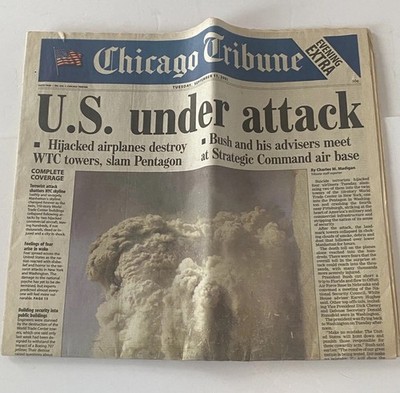 September 11, 2001 Chicago Tribune Newspaper ''US'' Under Attack'' 9/11