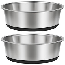 2 Cup Stainless Steel Dog Bowls Set of 2 for Food and Water, Silicone Base An...