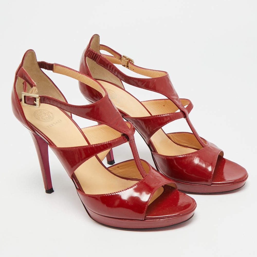 Versace Size 38 Red Patent Leather Ankle Strap Sandals thumbnail 4