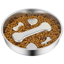 Non-Slip Stainless Steel Slow Feeder Dog Bowl, 2-Cups