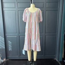 J. Crew Pastel Multicolor Tiered Midi Dress, Size M