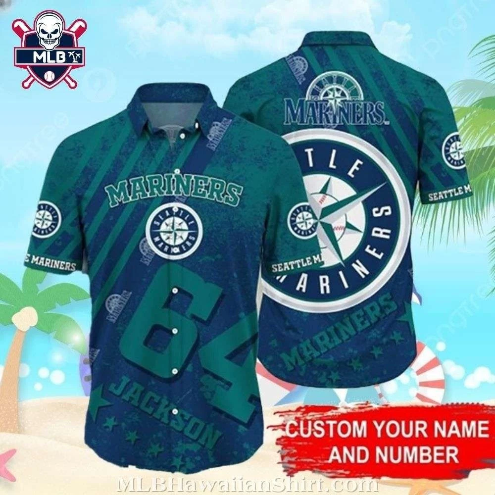 Customizable Seattle Baseball Team Marinerss Player Green Aloha Shirt, Unisex Ad