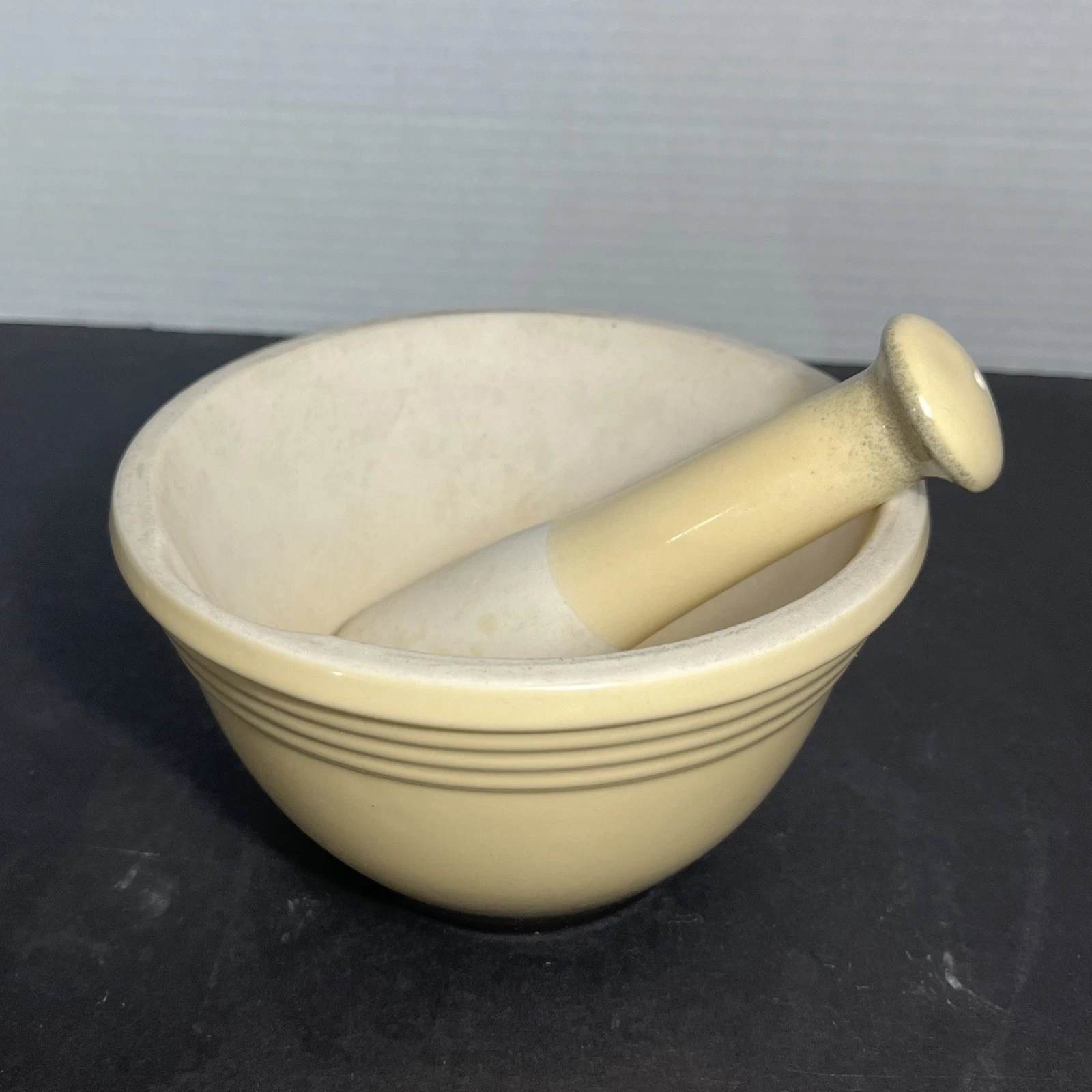 Nantucket Mortar and Pestle Tool Set Beige Ceramic Unglazed 6” Grinder Crusher
