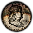 1949 50c Franklin Silver Half Dollar - Luster - Colorful Crescent Toning - H3726