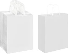 Oikss 50 Pack 10x5x13 White Kraft Paper Bags with 1 Count (Pack of 50), 