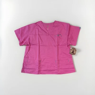 MED COUTURE E-Z Flex Cotton Women’s Multi Pocket Scrub Top -3XL -Pink - Image 1 of 4