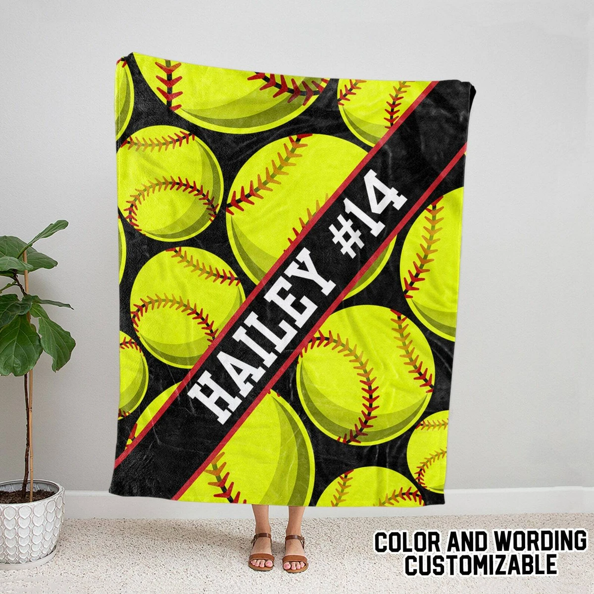 Personalized softball fleece blanket sale