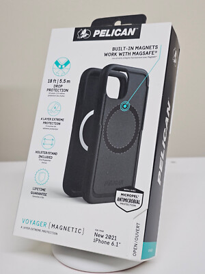 New Pelican Voyager [Magnetic] Case w/ Clip for iPhone 13 (6.1'') ONLY - Black
