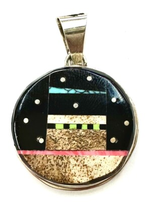 Navajo Native Handmade Multistone Inlay Pendant Night Sky By Gilbert Smith Sale