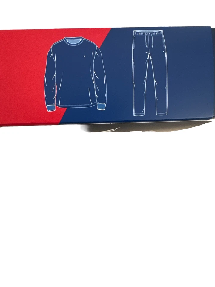 NAUTİCA PJ Conjunto Masculino L/S Crew &Calça Aconchegante Azul/Borgonha Tamanho 2 Peças Vestuário Tamanho G - Imagem 3 de 4