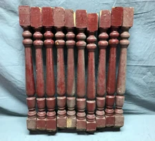 VTG Lot 10 Turned Hardwood 2x22 Oak Spindles Red Staircase Burgandy Old 1162-23B